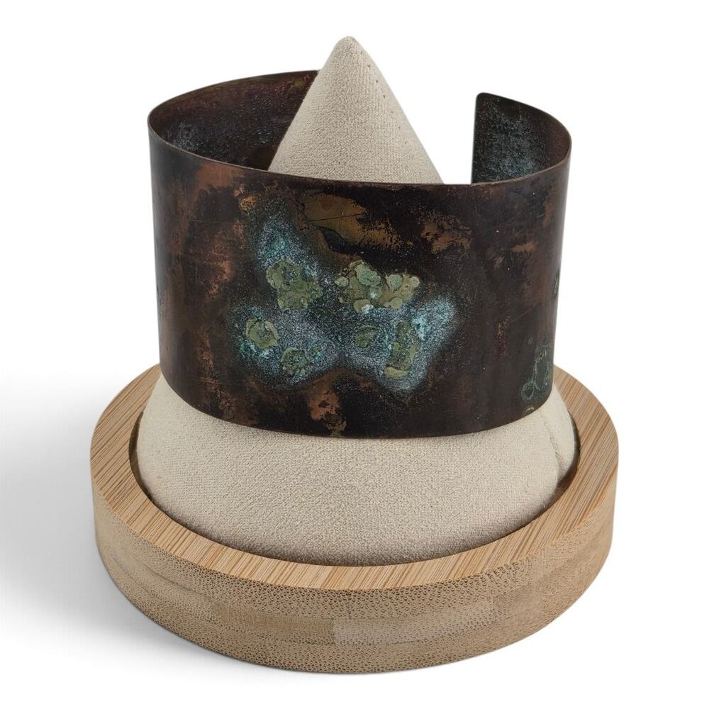 Artisan Copper Cuff Bracelet Verdigris Patina Wide Statement Boho 7"